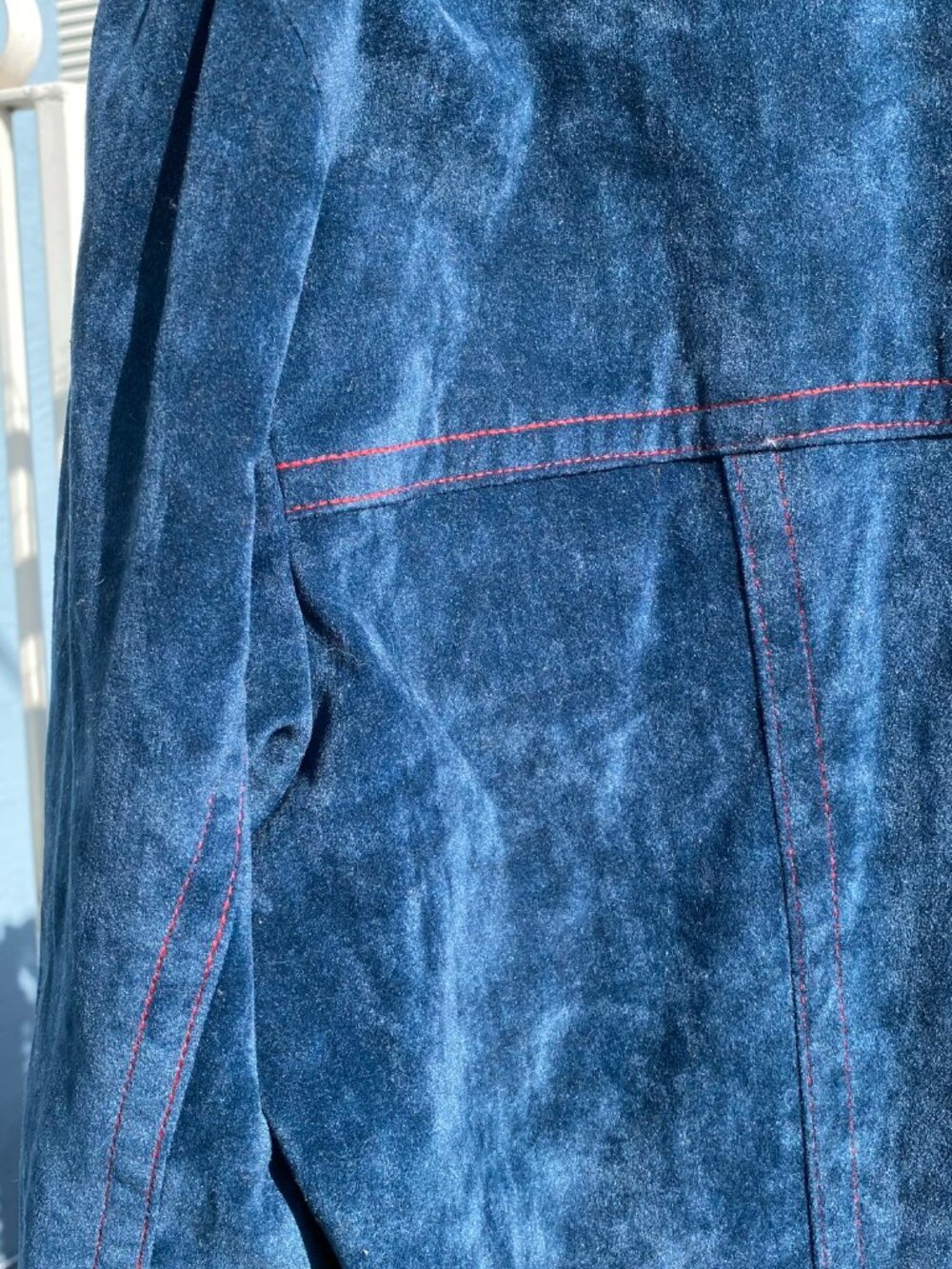1970s Sears The Men's Store Sportswear Blue Suede Velour Safari Chore Jacket 46 - Picture 12 of 13
